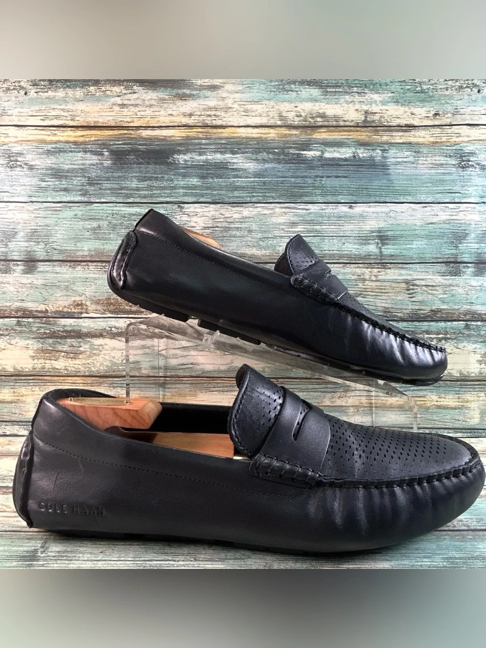 Cole Haan Grand Laser Penny Driving Loafer Mens Size 10.5M Black Leather